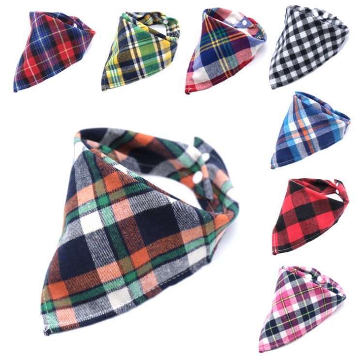 Custom Brand Design Cotton Polyester Dog Scarf Bandana Printed Plaid Kerchief Washable Pet Triangle Plaid Dog Bandana