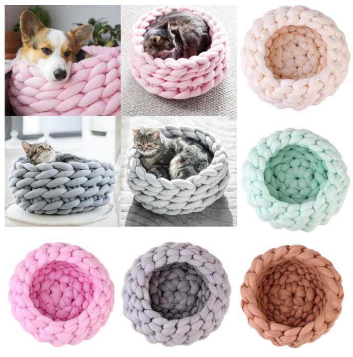 100% Natural Luxury Crochet Arm Knit Giant Chunky Braid Cotton Tube Hideout Perch Cave Pet Dog Cat Bed Handmade Knitting