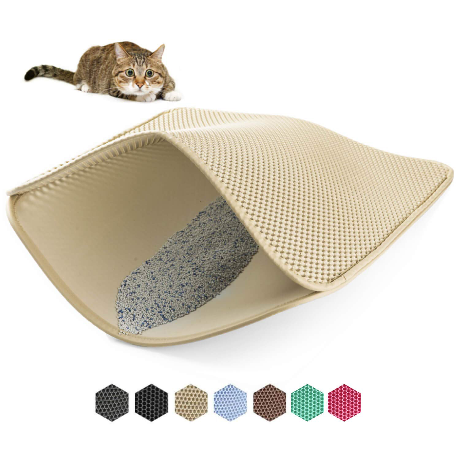 OEM Washable Easy Clean 2 Layers Waterproof Urine Proof Trapping Magic Tape and Leather Edging Non-Slip EVA Cat Litter Mat