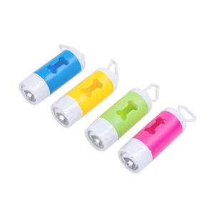 Promotional custom Biodegradable plastic LED Flashlight dog shape pet poop waste bag holder dispenser with Torch