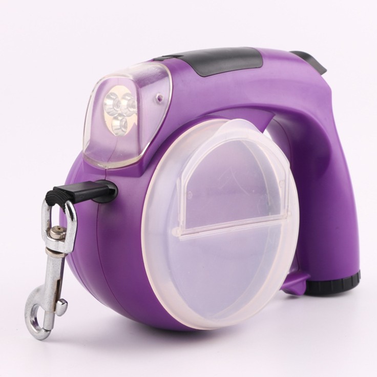 Retractable Leash for Dogs - Comes with Bowl, Treat Storage, Baggie Dispenser, LED Light and Clock