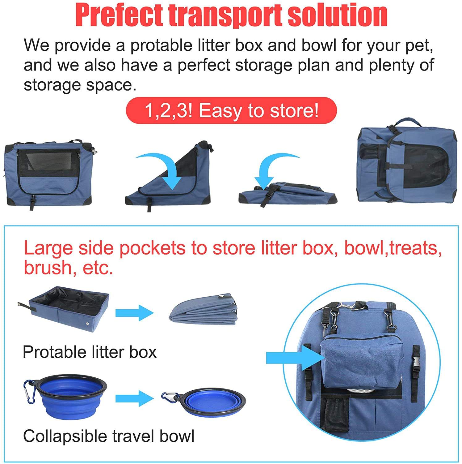 FREE SAMPLE Large Cat Carrier Soft-Sided Portable Pet Crate for Car Traveling with Collapsible Litter Box and Bowl Pet Cage