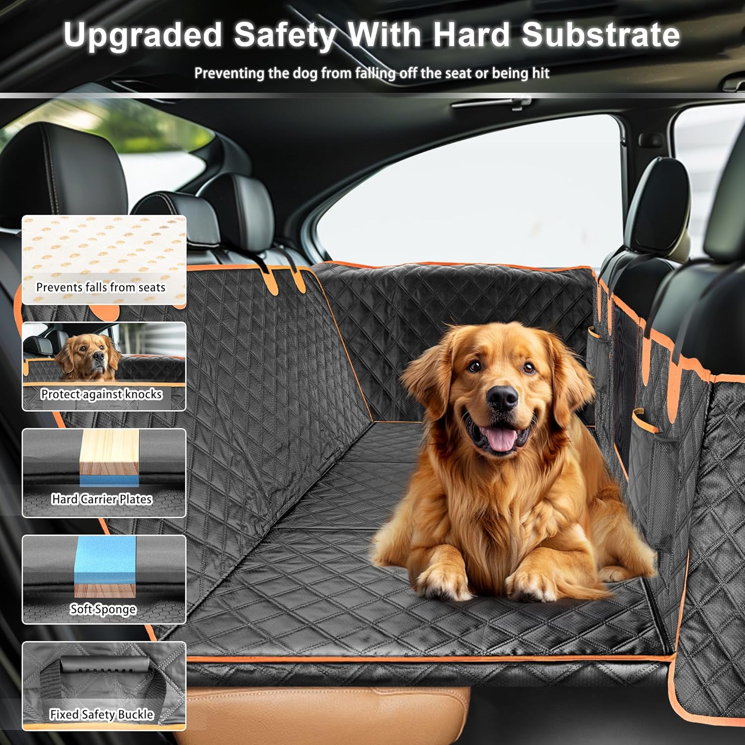 Dog Car Seat Cover for Back Seat Hard Bottom Car Seat Cover for Dogs with Door Protectors for Traveling and Camping
