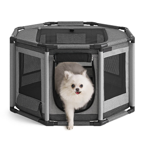 Portable Octagonal Dog Cage Snap Button Closure Folding Pet Tent with Mesh Windows Oxford Fabric Puppy Playpen