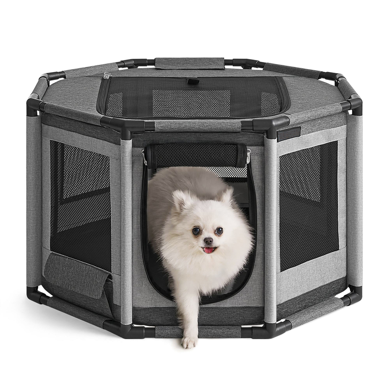 Portable Octagonal Dog Cage Snap Button Closure Folding Pet Tent with Mesh Windows Oxford Fabric Puppy Playpen