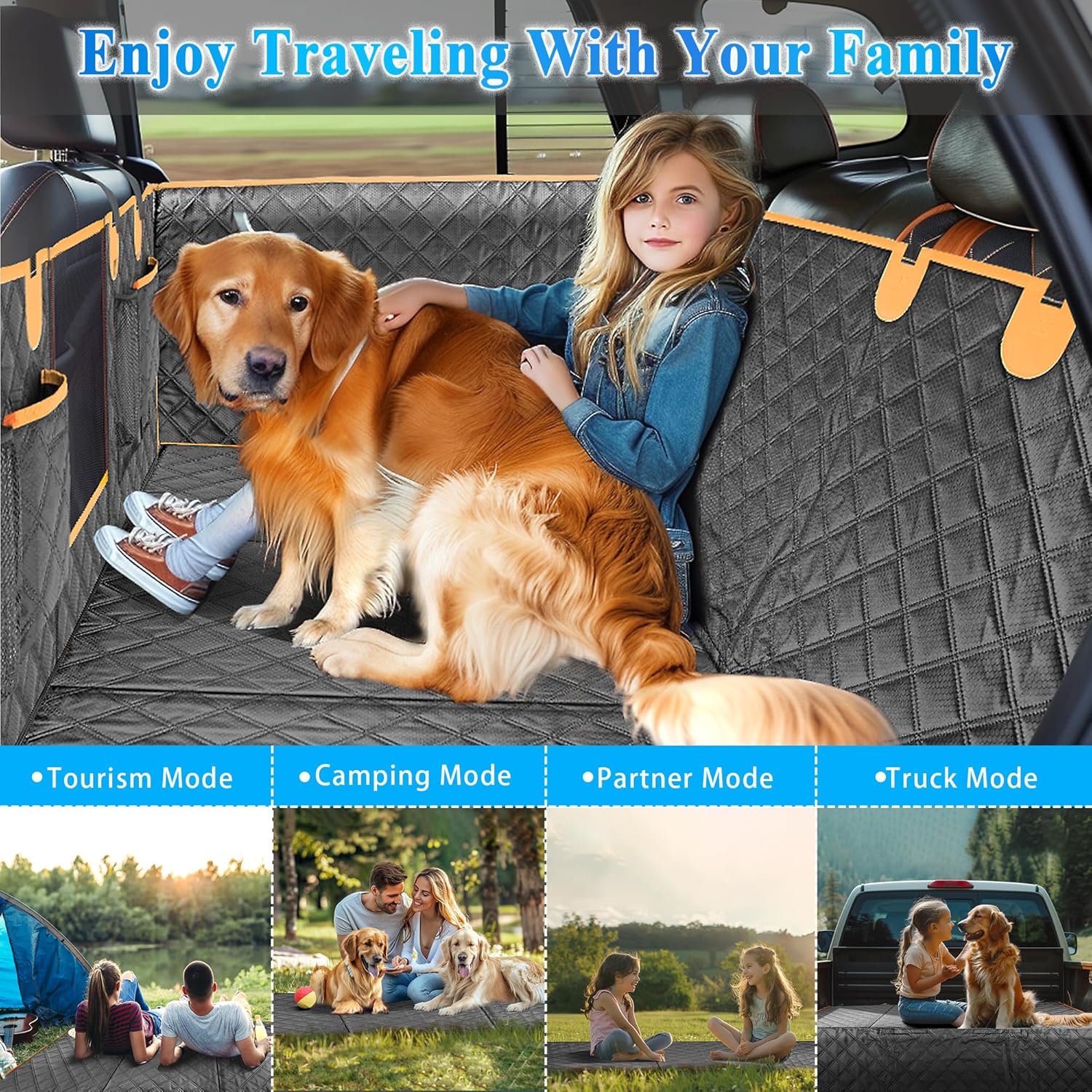 Dog Car Seat Cover for Back Seat Hard Bottom Car Seat Cover for Dogs with Door Protectors for Traveling and Camping