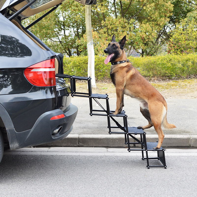 Outdoor 4 Steps Portable Collapsible Pet Step Car Dc-dc Steps Down Accordion Metal Frame Dog Stair Oxford Fabric with Partitio