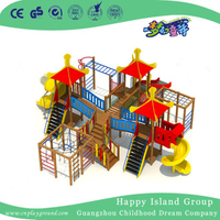 Gran zona de juegos de madera al aire libre con toboganes para niños (BG-171008-B1)
