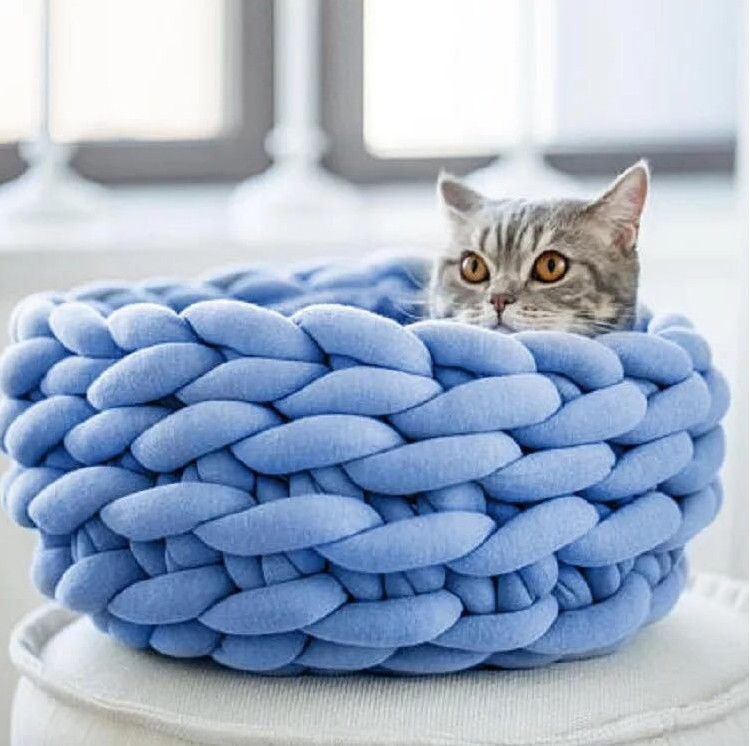100% Natural Luxury Crochet Arm Knit Giant Chunky Braid Cotton Tube Hideout Perch Cave Pet Dog Cat Bed Handmade Knitting
