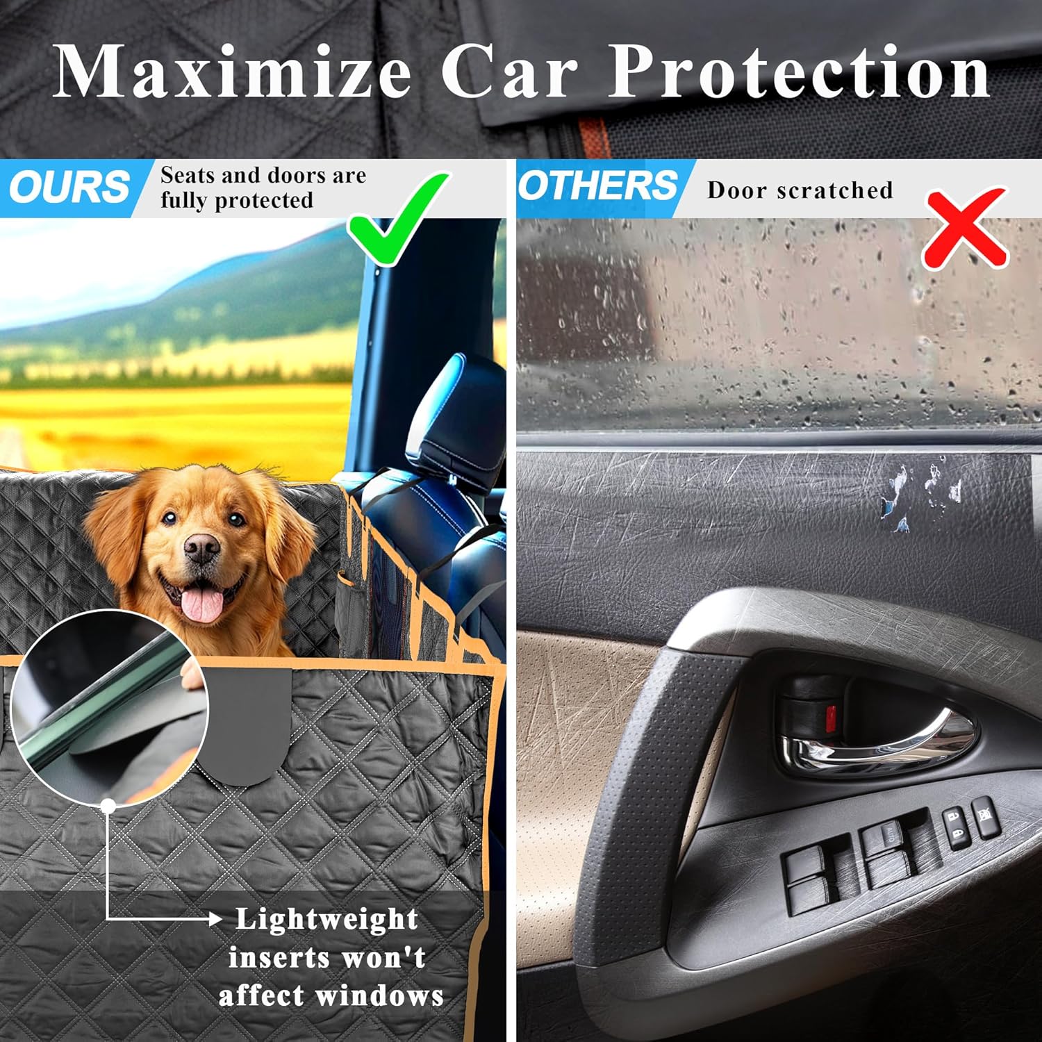 Dog Car Seat Cover for Back Seat Hard Bottom Car Seat Cover for Dogs with Door Protectors for Traveling and Camping