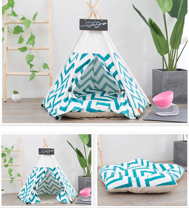 Hot Sale Soft Warm Comfortable Pet Teepee Dog Tent High Quality Cushion Foldable Pine Poles Rectangle Shape Fashionable Design