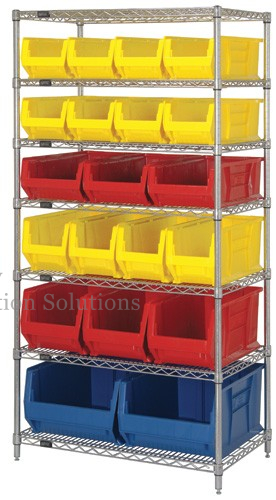 Wire Shelving With 20 Plastic Bins For Restaurant Kitchen