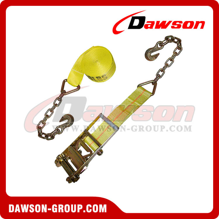 3 インチ 27 フィートのラチェット ストラップ、チェーンとフック付き