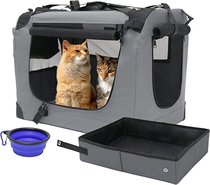 FREE SAMPLE Large Cat Carrier Soft-Sided Portable Pet Crate for Car Traveling with Collapsible Litter Box and Bowl Pet Cage