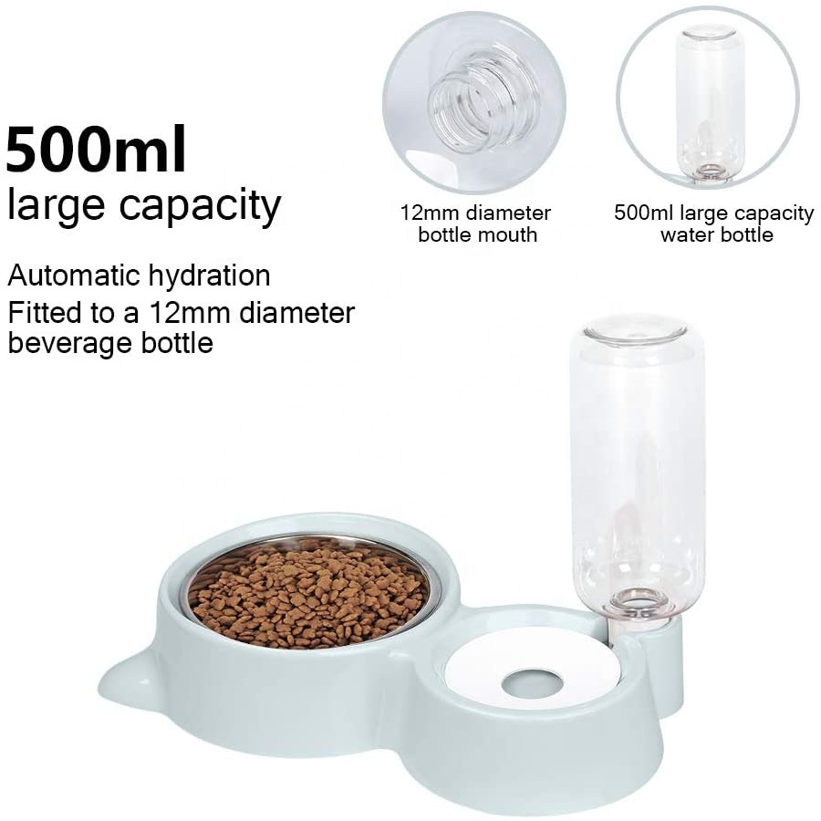 2-in-1 Dogs Cats Stainless Steel Feeder and Auto Gravity Water Dispenser Cat Dog Feeder Automatic Water Bowl and Food Bowls Set