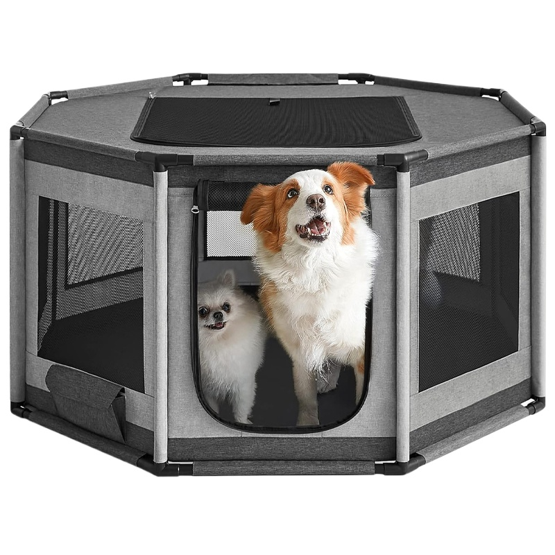 Portable Octagonal Dog Cage Snap Button Closure Folding Pet Tent with Mesh Windows Oxford Fabric Puppy Playpen