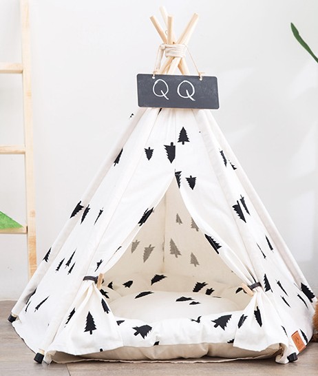 Hot Sale Soft Warm Comfortable Pet Teepee Dog Tent High Quality Cushion Foldable Pine Poles Rectangle Shape Fashionable Design