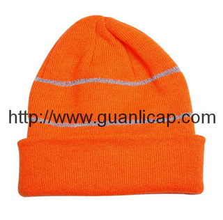 Fashion knitted safty beanie hat with reflective thread