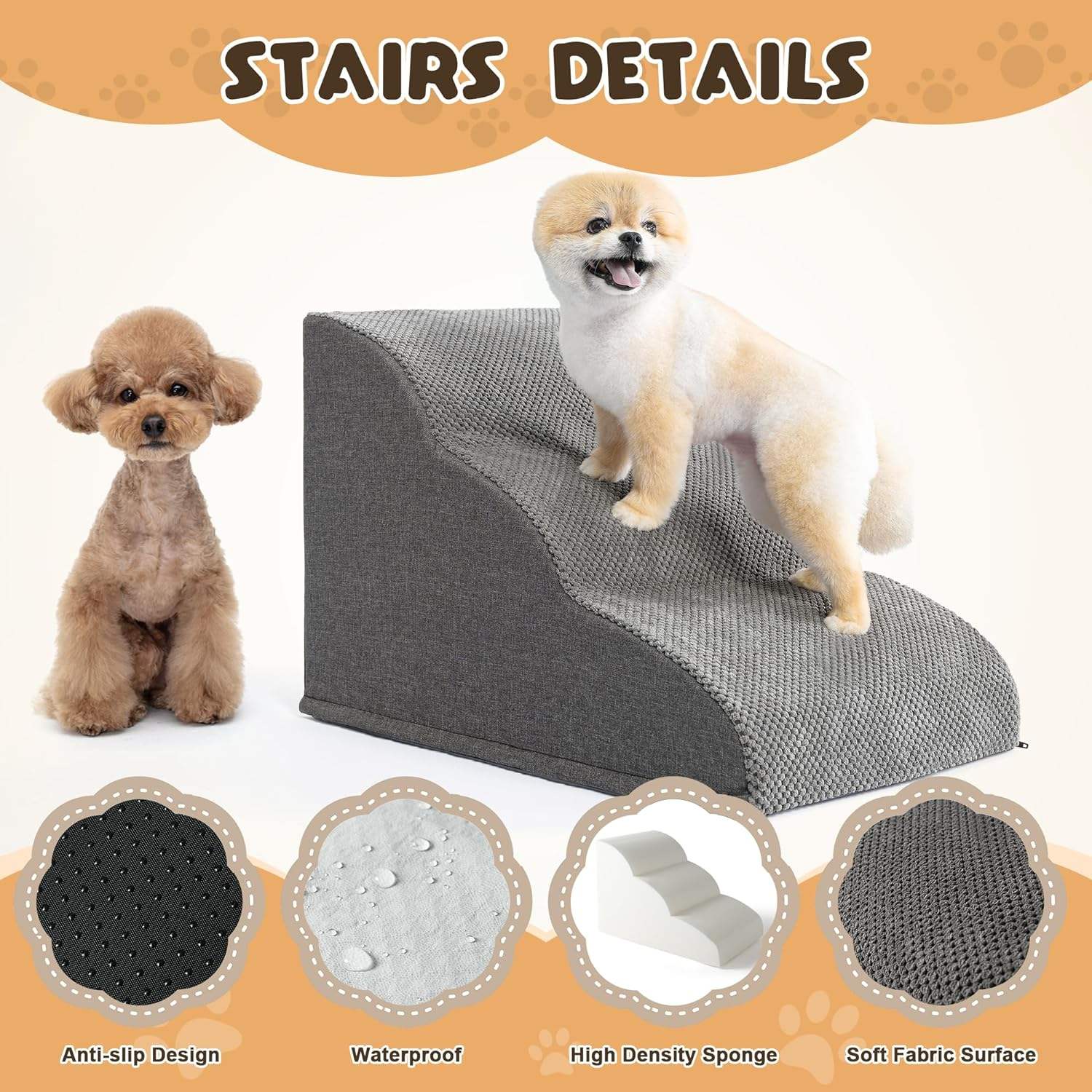Modern Durable High Density Foam Dog Ladder Non-Slip Pet Stairs for Older Injured Puppies Washable Removeable Animal Pet Stairs