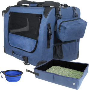 FREE SAMPLE Large Cat Carrier Soft-Sided Portable Pet Crate for Car Traveling with Collapsible Litter Box and Bowl Pet Cage