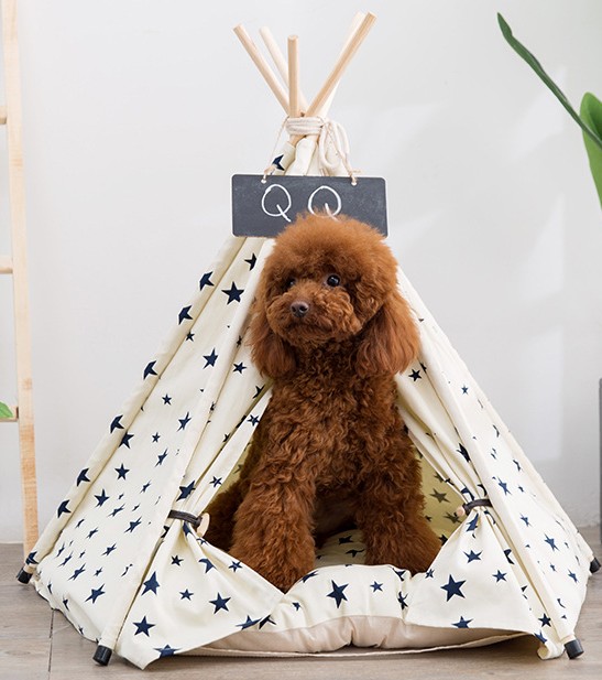 Hot Sale Soft Warm Comfortable Pet Teepee Dog Tent High Quality Cushion Foldable Pine Poles Rectangle Shape Fashionable Design