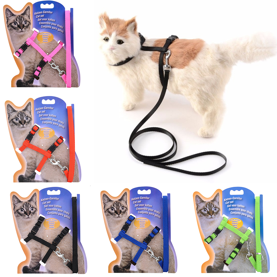 10 Color Adjustable Pet Cat Collar For Cats Cozy Nylon Rabbit Kitten Kedi Harness Leash Set