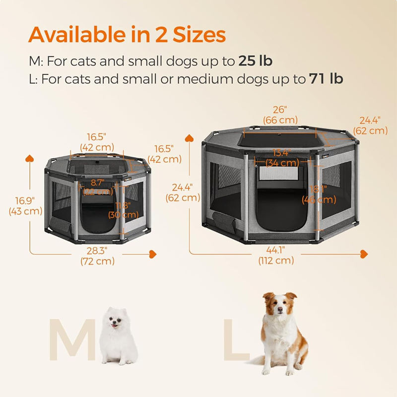 Portable Octagonal Dog Cage Snap Button Closure Folding Pet Tent with Mesh Windows Oxford Fabric Puppy Playpen