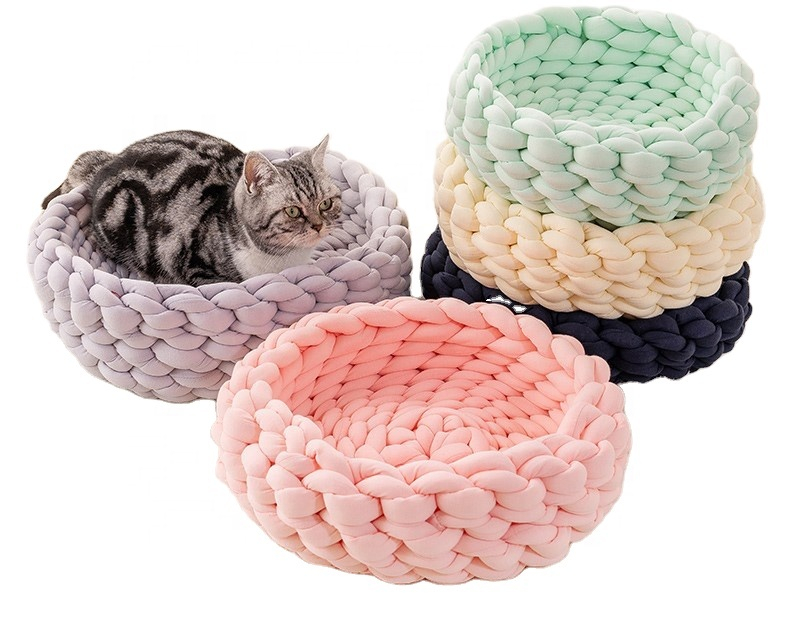 100% Natural Luxury Crochet Arm Knit Giant Chunky Braid Cotton Tube Hideout Perch Cave Pet Dog Cat Bed Handmade Knitting