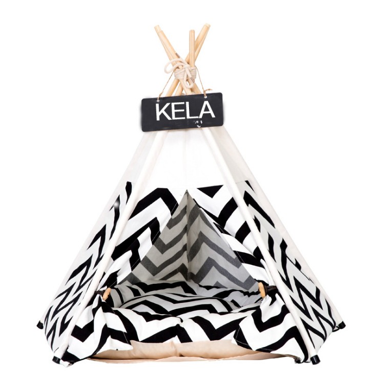 Hot Sale Soft Warm Comfortable Pet Teepee Dog Tent High Quality Cushion Foldable Pine Poles Rectangle Shape Fashionable Design