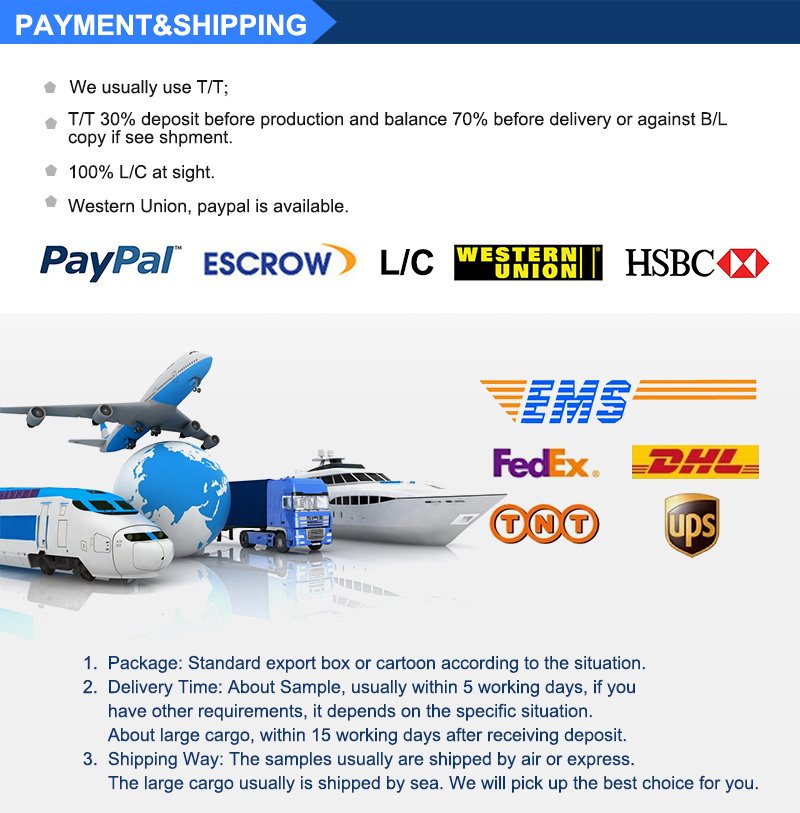 payment; T/T, L/C, Paypal, Escrow, Western union,