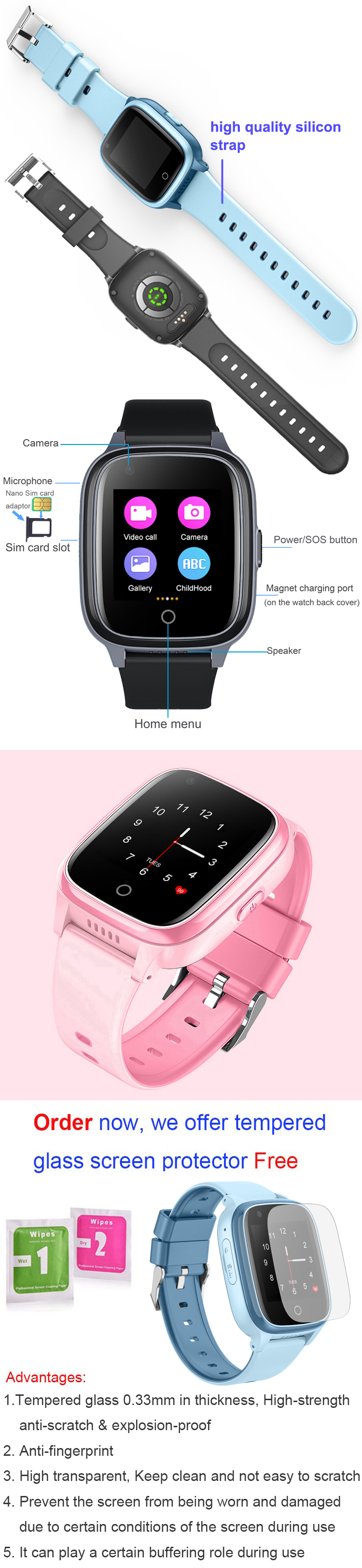 Removal Alarm 4G Kids GPS Watch D31U Alarme de retrait 4G Montre GPS pour enfants D31U