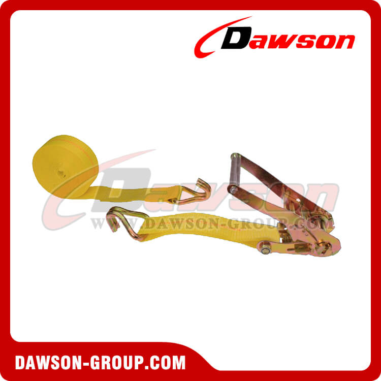 2'' x 18' Yellow Ratchet Strap with Double J Hook- china manufacturer supplier - Dawson Group ダブル J フック付き 2 インチ x 18 フィートの黄色のラチェット ストラップ - 中国メーカー サプライヤー - Dawson Group