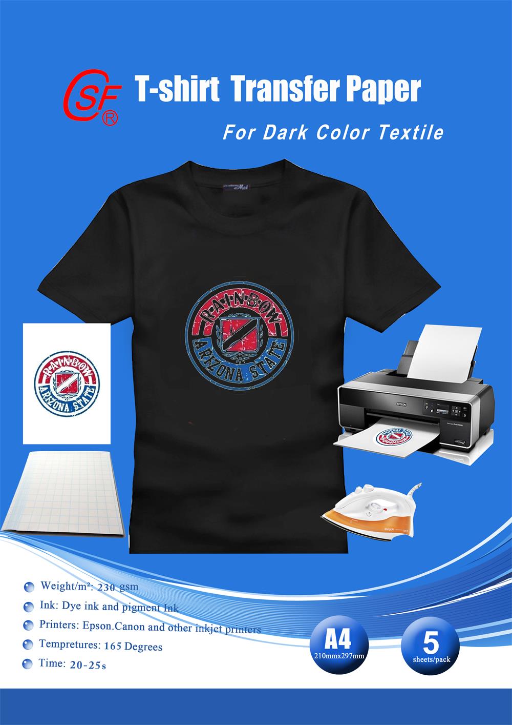 Papel de transferencia de camiseta oscura para inyección de tinta