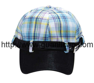 checker fabric kid's cap with band around the crown