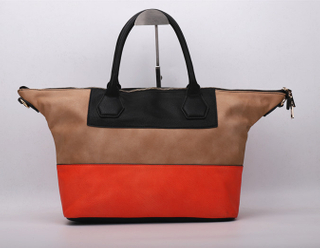Women PU Handbag with Contrasting Color 