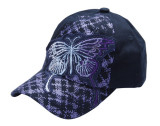 水洗纱卡蝴蝶图案贴布绣花图案时尚款式帽。