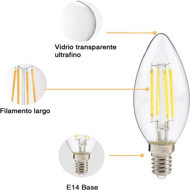 GY 6 Vintage Edison LED Light Bulbs, C35 4W, 420 Lumens, Warm White 2700K High Brightness