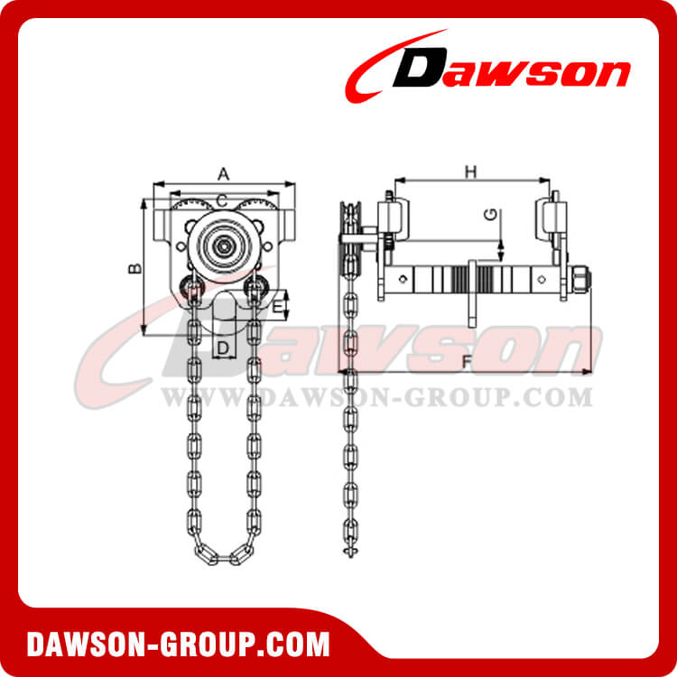 DS-STG 500kg-10000kg ギア付きトラベル トロリー、ハンド チェーン トロリー - Dawson Group Ltd. - 中国メーカー、サプライヤー、工場