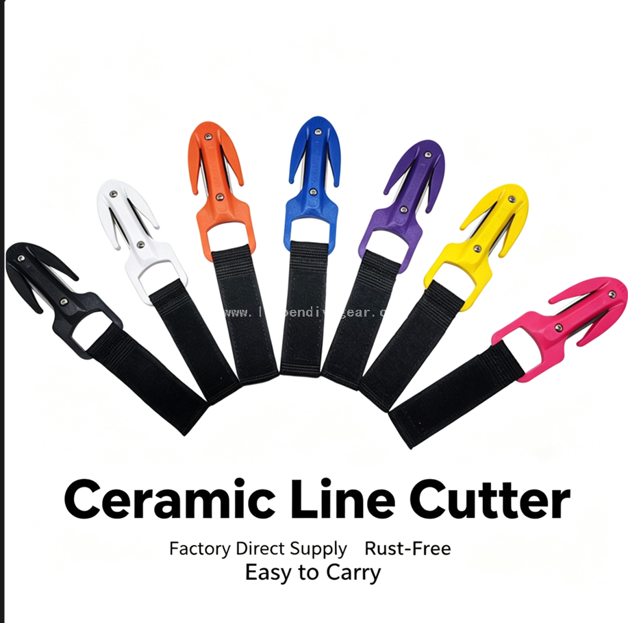 Scuba Diving Ceramic Blade Line Cutter Sharp Safe Emergency Cutting Tool with Nylon Mount Sheath & Velcro Strap
