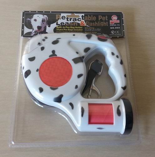 Pet Retractable Dog Leash LED Flashlight Waste Bags Dispenser