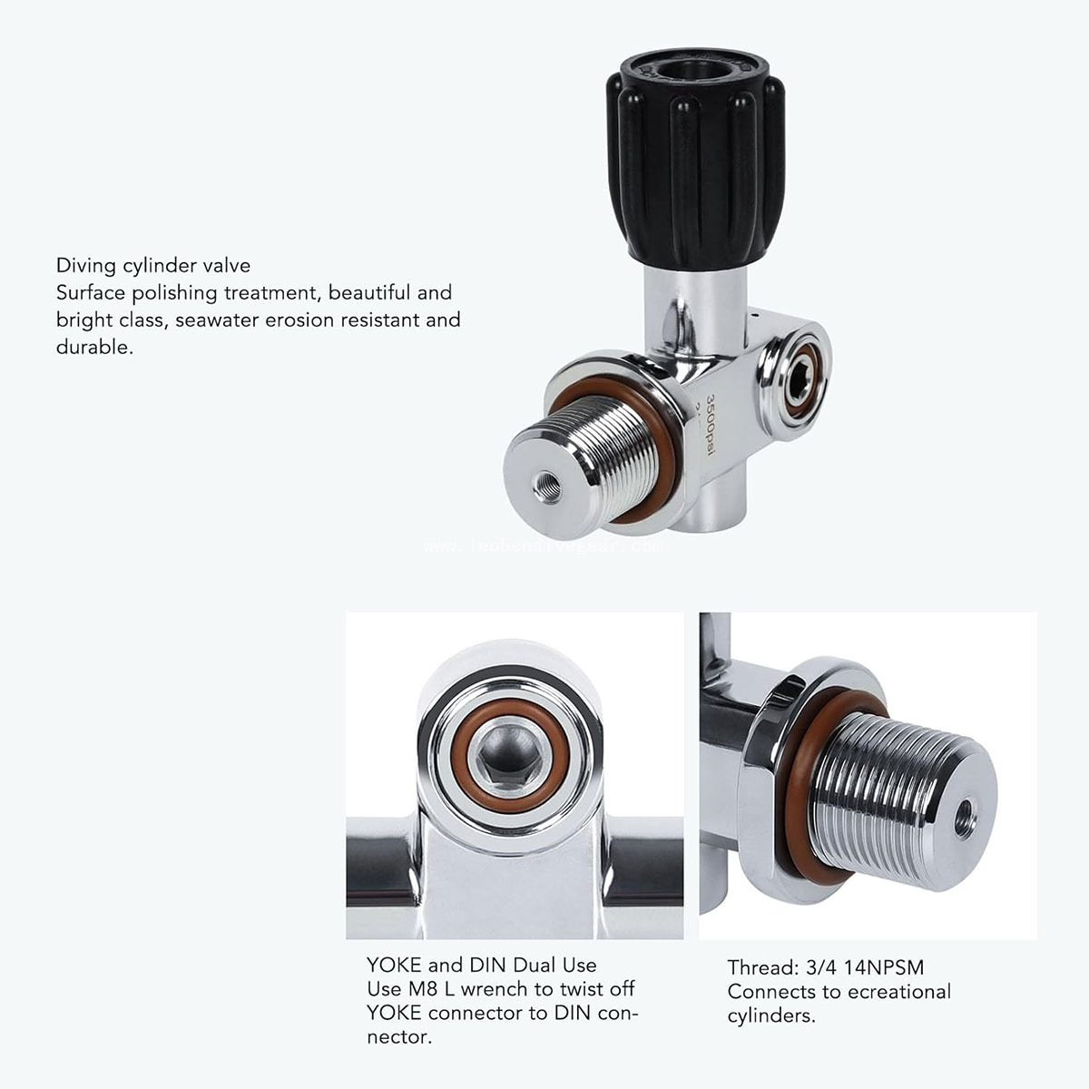Scuba Diving Fire Fighting Cylinder Valve G3/4 & 3/4-14NPS Dual Thread 250BAR DIN/YOKE Leak-Proof Explosion-Proof Safety Relief Valve 5000PSI Relief Pressure