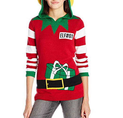 PK1870HX Ugly Christmas Sweater Juniors ELF Hoodie Pullover