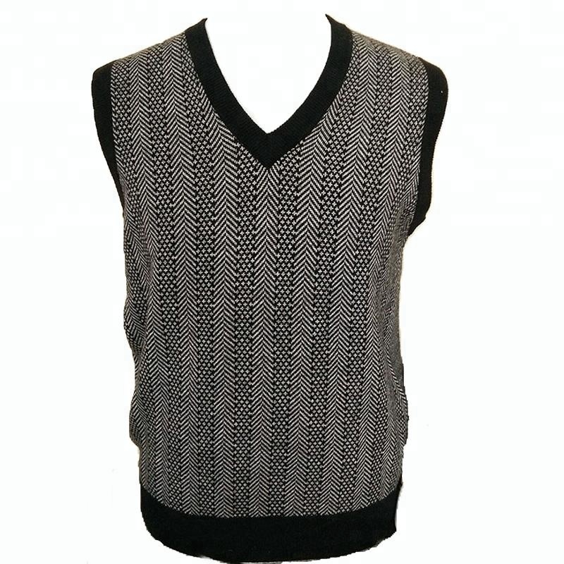 P18B076BE men winter warm cashmere V neck striped design fashion outfit knitted vest