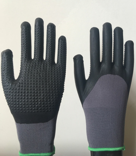 15G nylon + lycra with micro nitirle 3/4 dotted gloves