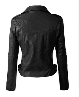 Fashion Women's Long Sleeve Zipper Closure Moto Biker Leather Jacket