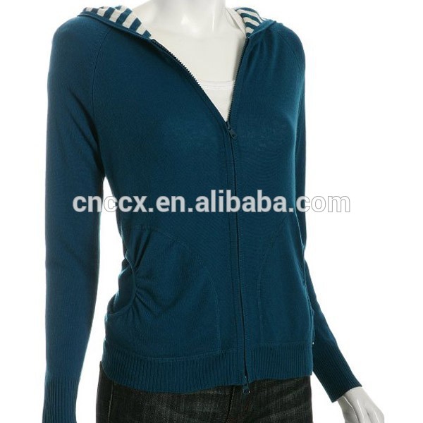 15STC6804 striped lining sweater cashmere hoodie women