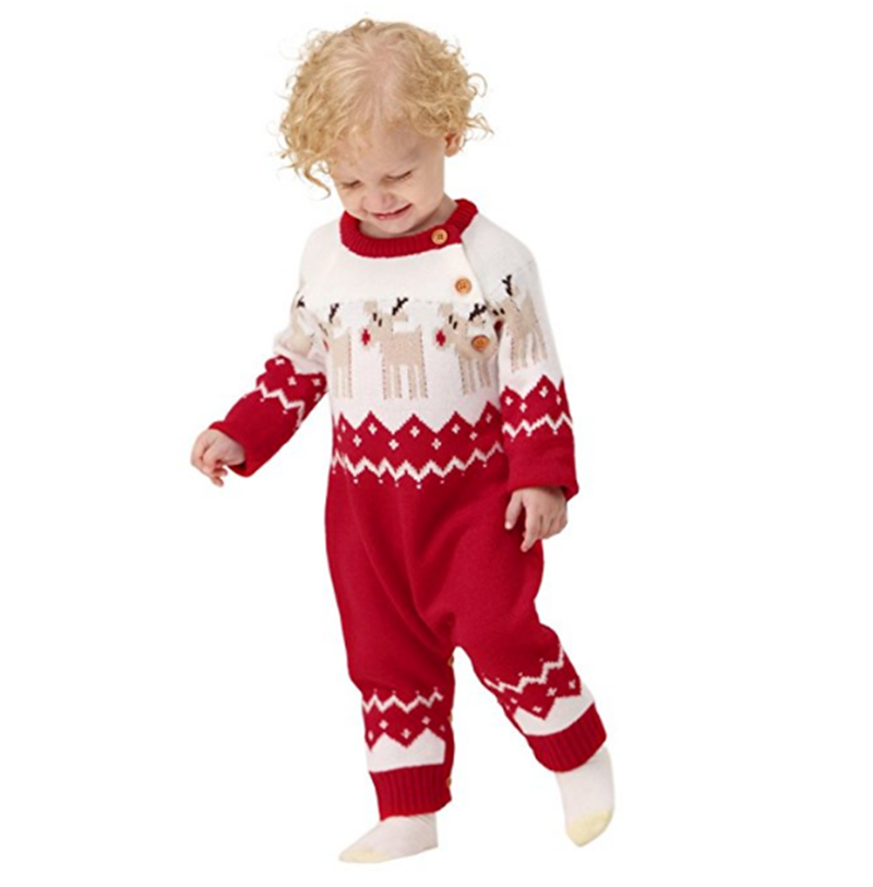 Baby Christmas sweater Romper Toddler Knitted Reindeer Red Jumpsuit Clothes