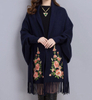 P18C30TR high quality wool cashmere poncho scarf knitted cover-up with tassels and embroidery
