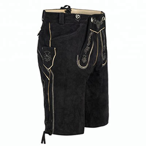 P18E037BE men traditional leather trousers Lederhosen short embroidery classic pants with suspenders