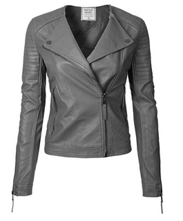 Hot sale Women's Long Sleeve Zipper Closure Moto Biker Leather Jacket